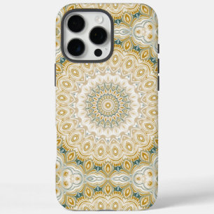 Gold- und Weiß-Mandala-Muster mit Türkis-Akzenten iPhone 16 Pro Max Hülle