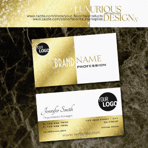 Gold und Weiß mit Glittery Stars Logo Elegant Visitenkarte