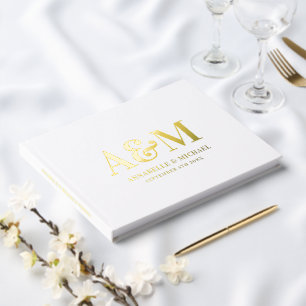 GOLD UND WEISS-MONOGRAMM MINIMALISTISCHE BREITE GÄSTEBUCH