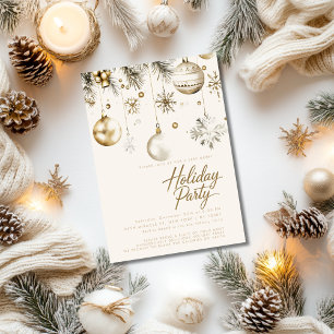 Gold und Weiß Ornamente Baubles Weihnachtsfest Par Einladung