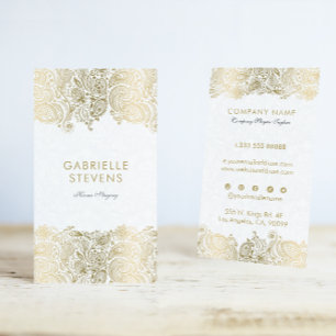 Gold und Weiß Paisley Floral Lace Visitenkarte