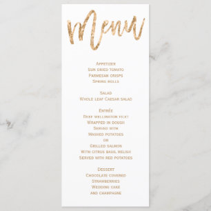 Gold- und weiß personalisierte Hochzeitsmenükarten Menükarte