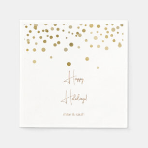 Gold und Weiß personalisiertHappy Holidays Cocktai Serviette