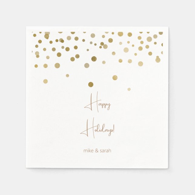 Gold und Weiß personalisiertHappy Holidays Cocktai Serviette (Vorderseite)
