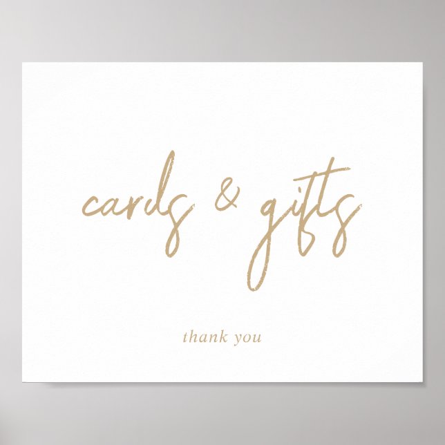 Gold- und Weiß-Schriftkarten und Geschenke Schild (Vorne)