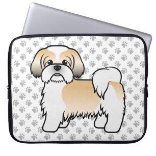 Gold- und Weiß-Shih-Tzu-Cartoon-Hundeillustration Laptopschutzhülle
