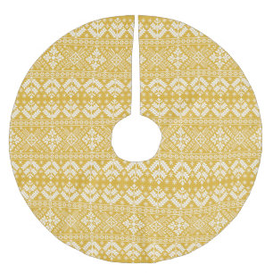 Gold und Weiß Weihnachtsmesse Isle Pattern Polyester Weihnachtsbaumdecke