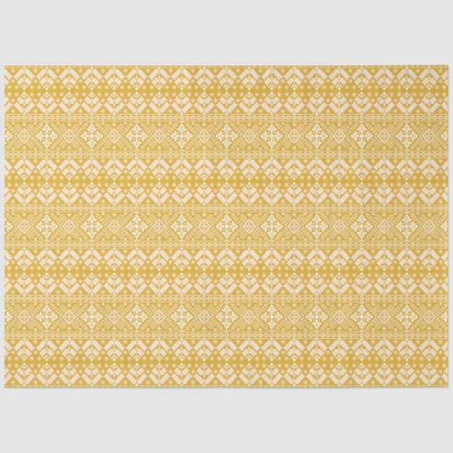 Gold und Weiß Weihnachtsmesse Isle Pattern Seidenpapier (Vorderseite)