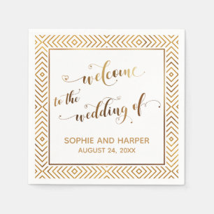 Gold und Weiß Willkommen bei der Hochzeit von Serviette