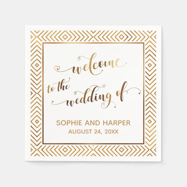 Gold und Weiß Willkommen bei der Hochzeit von Serviette (Vorderseite)