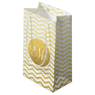 Gold und Weiß Zickzack Mit Monogramm Personalisie Kleine Geschenktüte