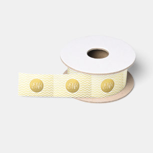 Gold und Weiß Zickzack Mit Monogramm Personalisie Satinband