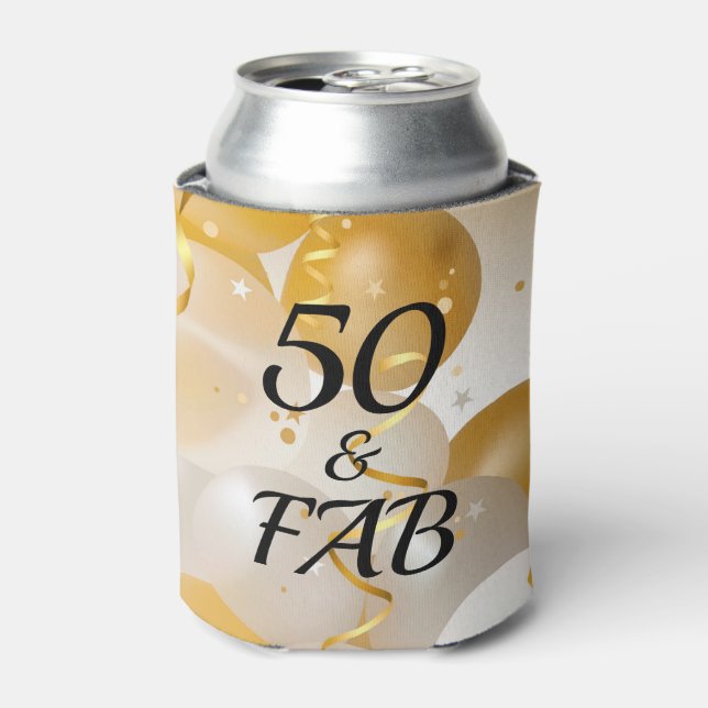 Gold und Weißballons 50 & FAB Dosenkühler (Kanne Vorderseite)
