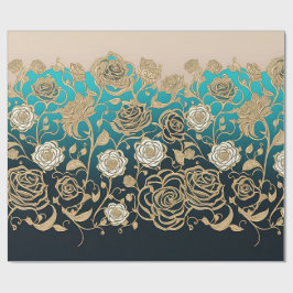 Gold und Weiße Blume Türkis und Schwarz Geschenkpapier
