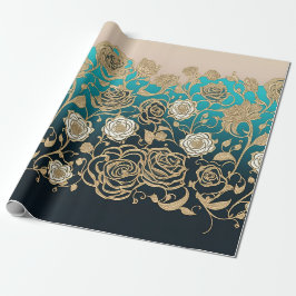 Gold und Weiße Blume Türkis und Schwarz Geschenkpapier