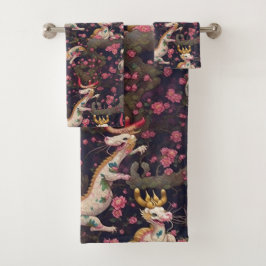 Gold und Weiße Drachen mit Kirschblüten Badhandtuch Set