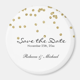 Gold und weiße Polka-Punkt-Glitzern Save the Date Magnet