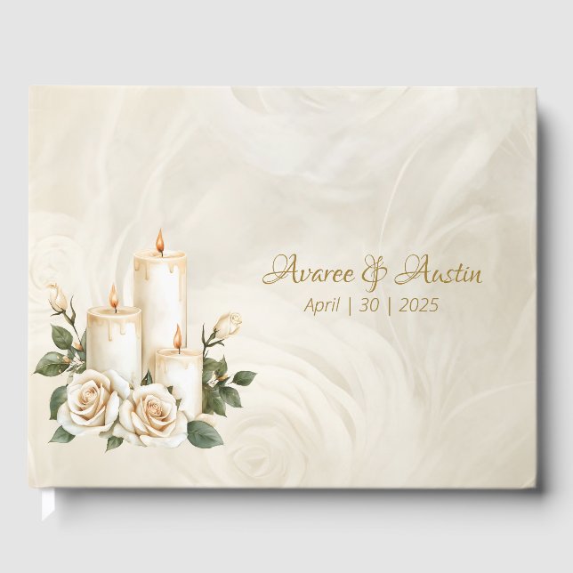 Gold und Weiße Rosen Candlelight Gästebuch (Vorderseite)
