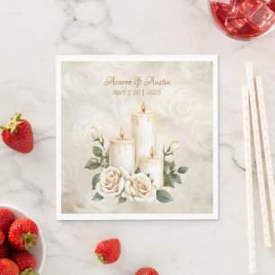 Gold und Weiße Rosen Candlelight Serviette