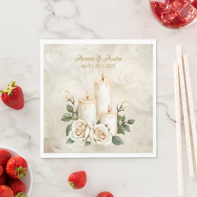 Gold und Weiße Rosen Candlelight Serviette (Beispiel)