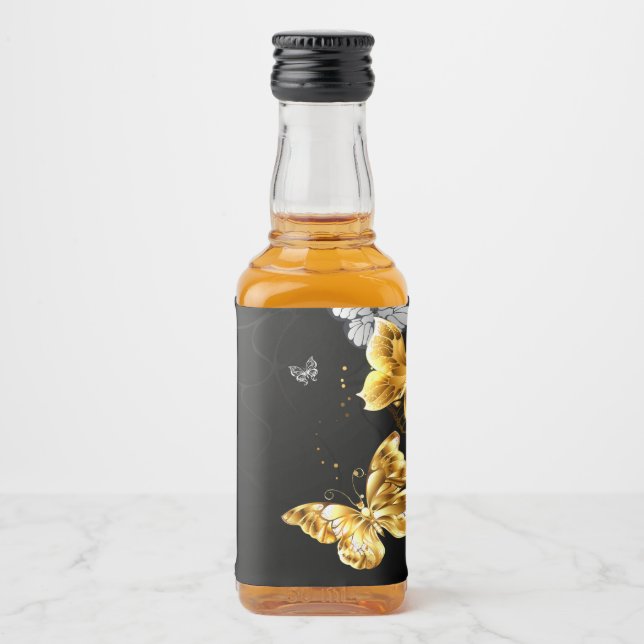 Gold und weiße Schmetterlinge Alkoholflaschenetikett (Vorderseite)