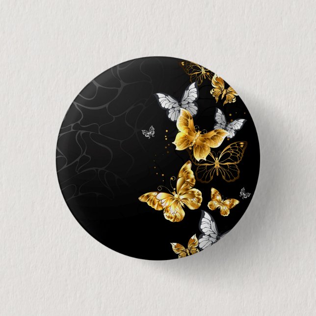 Gold und weiße Schmetterlinge Button (Vorderseite)