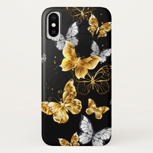 Gold und weiße Schmetterlinge Case-Mate iPhone Hülle (Rückseite)