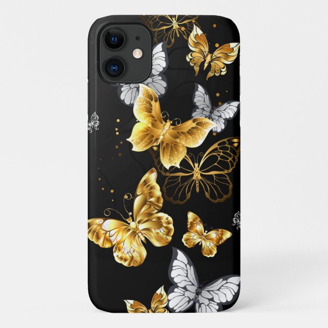 Gold und weiße Schmetterlinge Case-Mate iPhone Hülle (Rückseite)