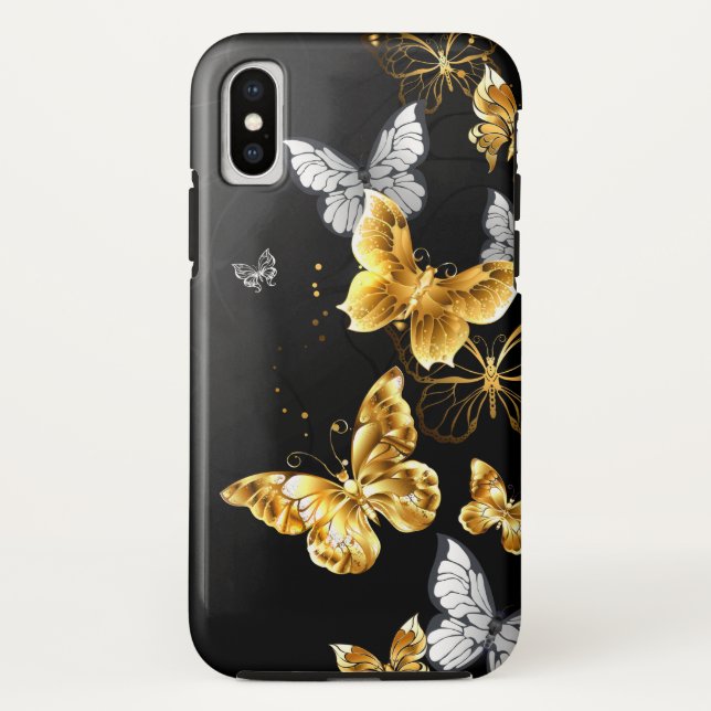 Gold und weiße Schmetterlinge Case-Mate iPhone Hülle (Rückseite)