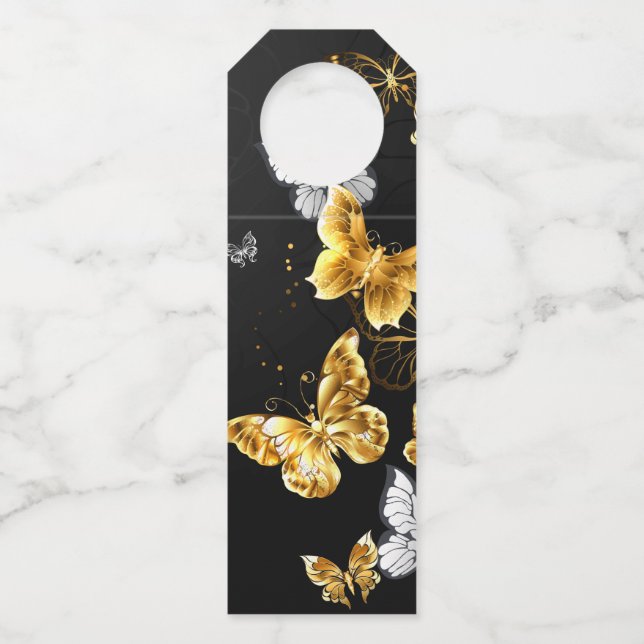 Gold und weiße Schmetterlinge Flaschenanhänger (Vorderseite)