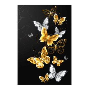 Gold und weiße Schmetterlinge Fotodruck