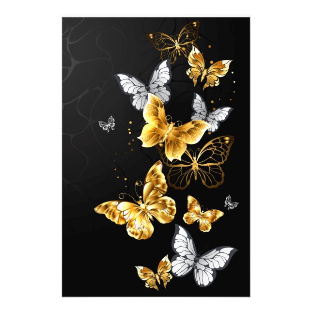 Gold und weiße Schmetterlinge Fotodruck (Vorne)