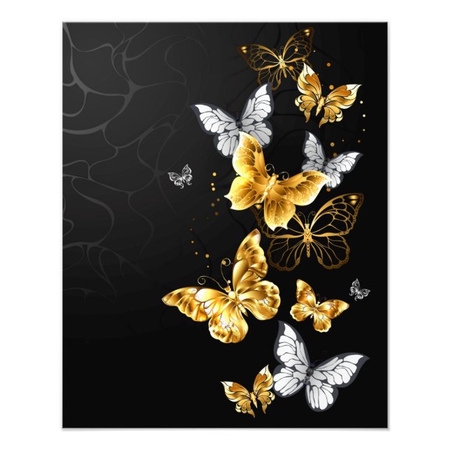 Gold und weiße Schmetterlinge Fotodruck (Vorne)