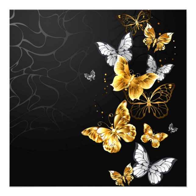 Gold und weiße Schmetterlinge Fotodruck (Vorne)