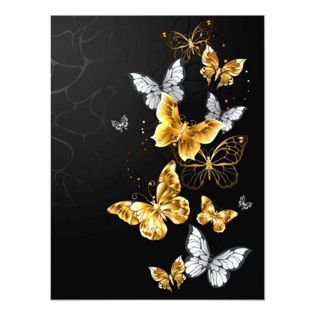 Gold und weiße Schmetterlinge Fotodruck (Vorne)