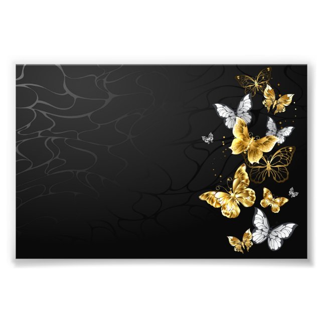Gold und weiße Schmetterlinge Fotodruck (Vorne)