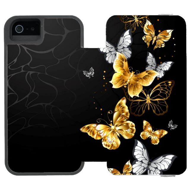 Gold und weiße Schmetterlinge Incipio iPhone Geldbeutel-Hülle (Folio Geöffnet)