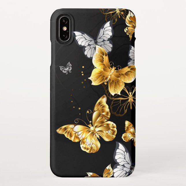 Gold und weiße Schmetterlinge iPhone Hülle (Rückseite)