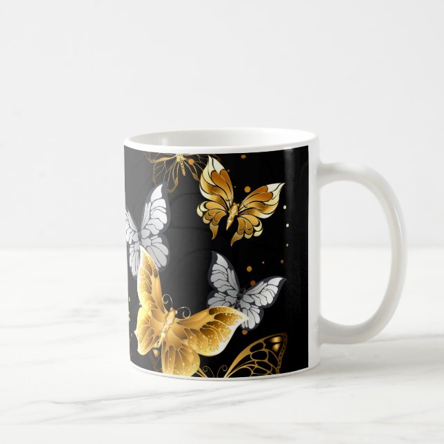 Gold und weiße Schmetterlinge Kaffeetasse (Rechts)