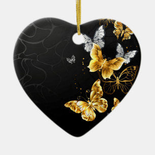 Gold und weiße Schmetterlinge Keramik Ornament