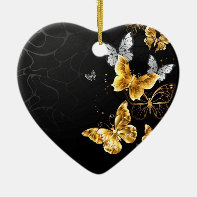 Gold und weiße Schmetterlinge Keramik Ornament (Vorne)