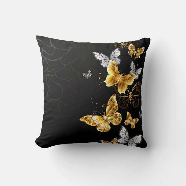 Gold und weiße Schmetterlinge Kissen (Vorderseite)
