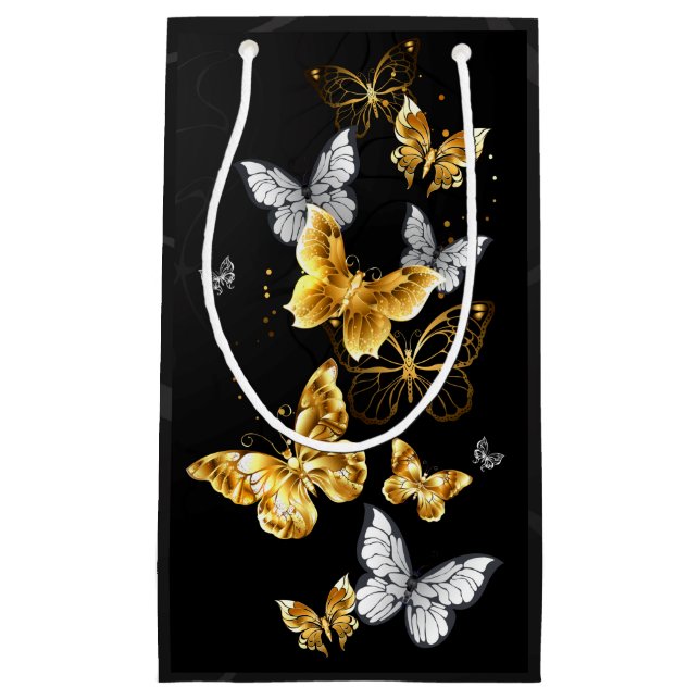 Gold und weiße Schmetterlinge Kleine Geschenktüte (Vorderseite)
