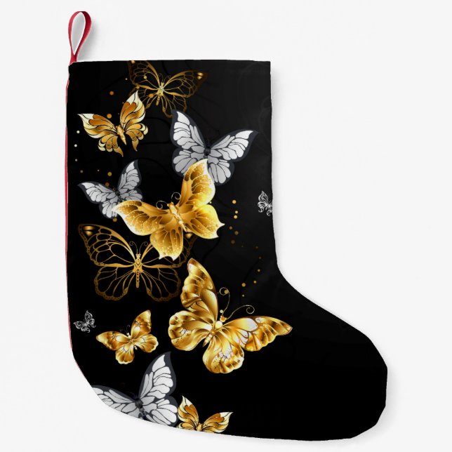 Gold und weiße Schmetterlinge Kleiner Weihnachtsstrumpf (Vorderseite)