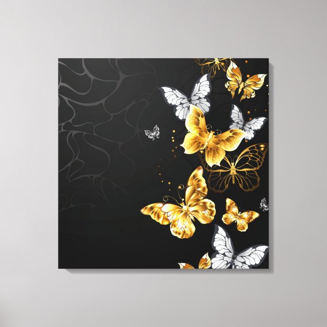 Gold und weiße Schmetterlinge Leinwanddruck (Vorderseite)