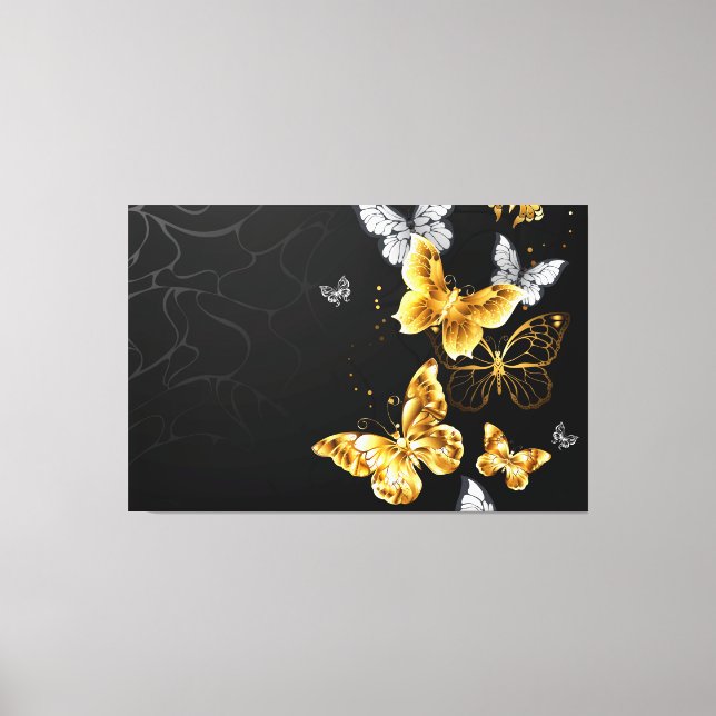 Gold und weiße Schmetterlinge Leinwanddruck (Vorderseite)