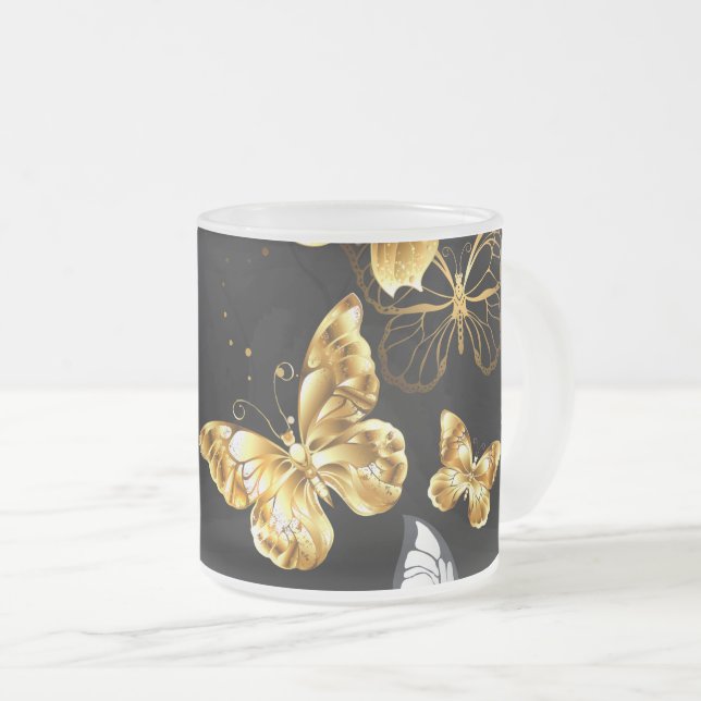 Gold und weiße Schmetterlinge Mattglastasse (VorderseiteRechts)