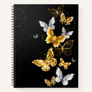 Gold und weiße Schmetterlinge Notizbuch