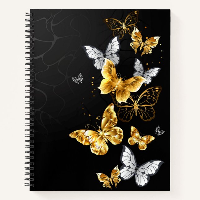 Gold und weiße Schmetterlinge Notizbuch (Vorderseite)