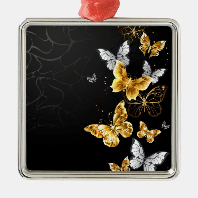 Gold und weiße Schmetterlinge Ornament Aus Metall (Vorne)